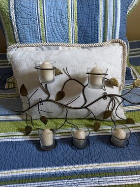 Metal Vine Wall Candle Holder with Cream Glass Votives - Unbranded